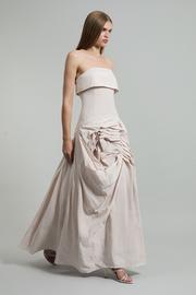 Taffeta Bandeau Tailored Rosette Pleat Maxi Dress | Karen Millen