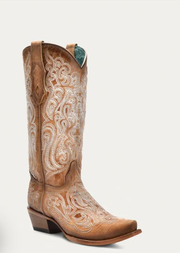 Corral Crackled Straw/Blue Luminescent Embroidery Women's 13 inch Snip Toe Cowboy Boots C4144