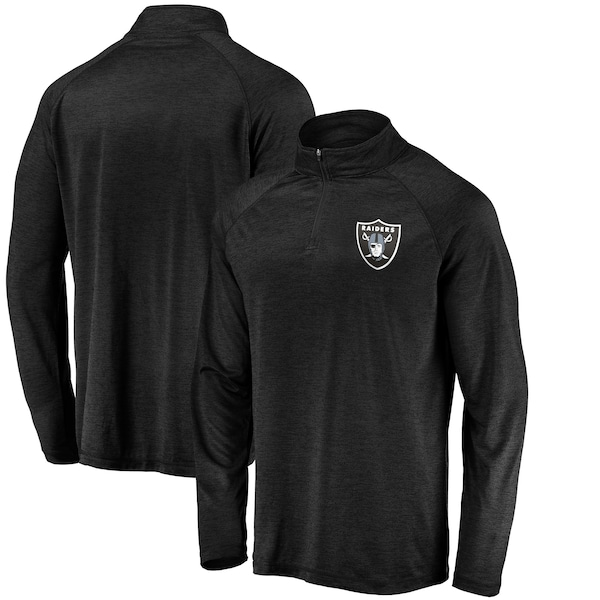 Las Vegas Raiders Fanatics Striated Primary Logo Raglan Quarter-Zip Pullover Jacket - Black