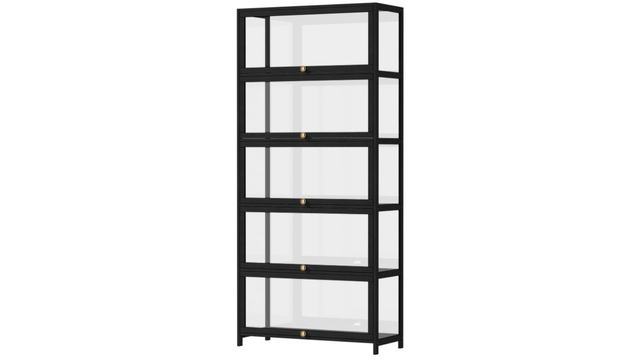 Oikiture 5-Tier Shelves Clear Bookcase Stand Rack - Black