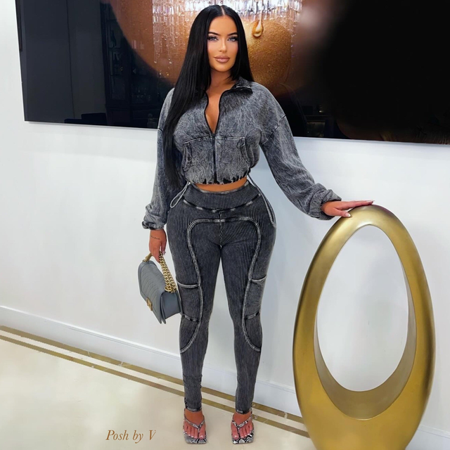 Western rib leggings set (Black)