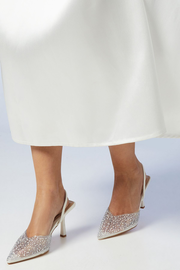 Bridal Wide Fit Tilly Faux Leather Diamante And Pearl Sling Back Pointed Court Shoes