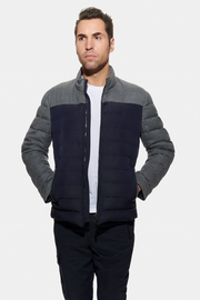 Mixed Media Wool Bomber, Navy/Charcoal