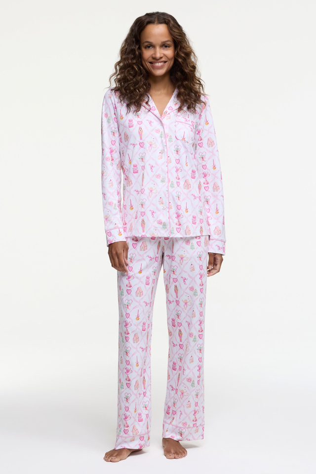 Sugarplum Lattice Long Sleeve Polo Pajamas