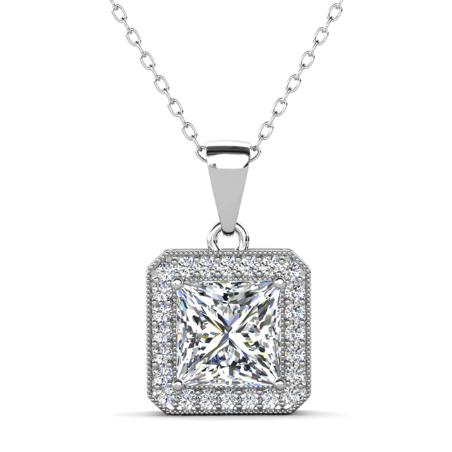 Ivy 18k White Gold Plated Princess Cut CZ Crystal Pendant Necklace