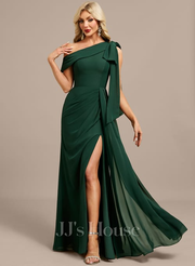 Sheath/Column Asymmetrical Floor-Length Chiffon Evening Dress With Bow Pleated (017416847)
