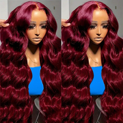 30 Inch 13x6 HD Lace Front Wig Burgundy 99j Body Wave Colored Human Hair Wigs Flash Sale