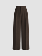 Mid Rise Pleated Wide Leg Trousers 