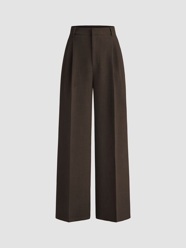 Mid Rise Pleated Wide Leg Trousers 
