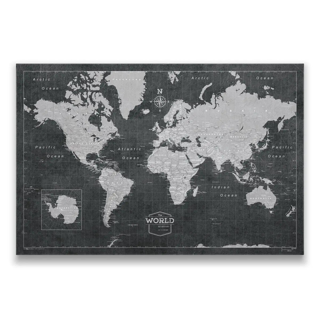 Push Pin World Map (Pin Board) - Modern Slate