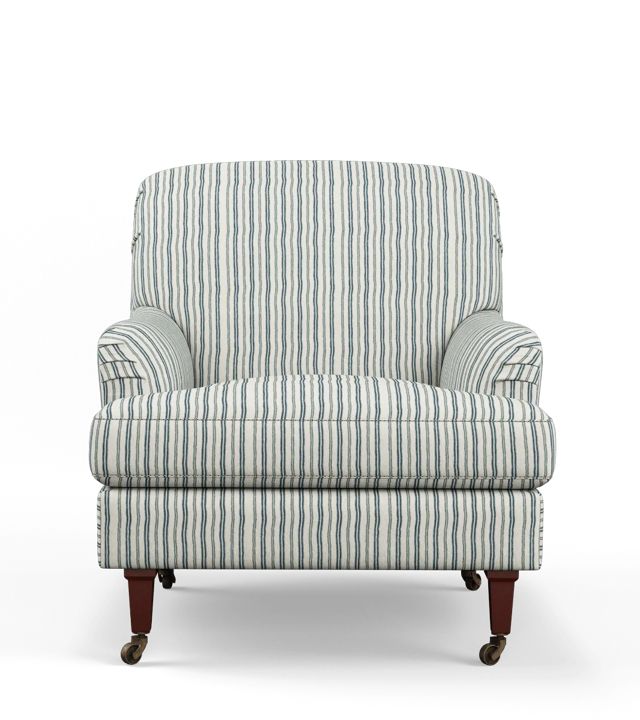 Large Coleridge Armchair with Linen Fixed Cover - Perfect Navy Ticking Stripe