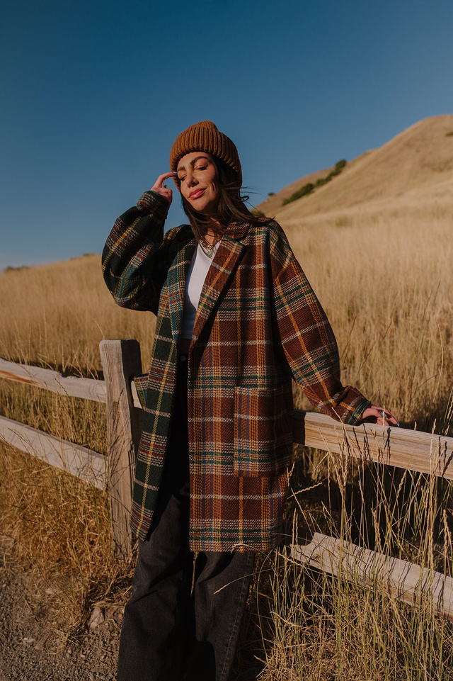 LALA ORIGINAL: Scorpio 2.0 Half + Half Oversized Coat in Pine + Brown