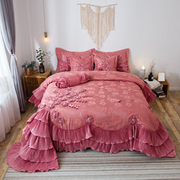 Tache Satin Ruffle Floral Lace Pink Royal Princess Dream Comforter Set (BM1227)