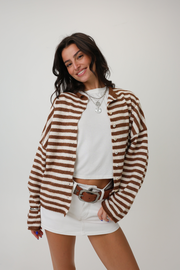 Phoebe Cardigan in Brown/Ivory Stripe