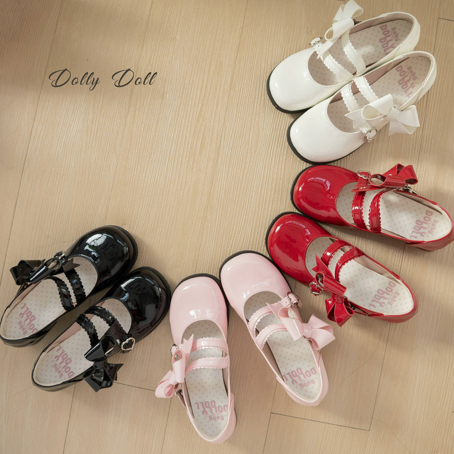 Dolly Doll~Apple Candy~Mary Jane Lolita Shoes Bow PU Low-Mid Heel Shoes