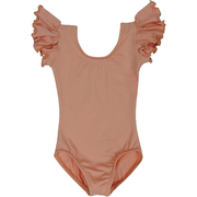 Suntan Leotard with Flutter/Ruffle Short Sleeve for Toddler & Girls