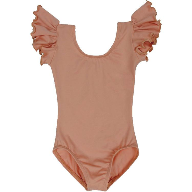 Suntan Leotard with Flutter/Ruffle Short Sleeve for Toddler & Girls