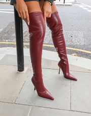 Hades Burgundy Stretch Over The Knee Boots
