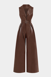 Faux Leather Belted Tank Sleeveless Jumpsuit
