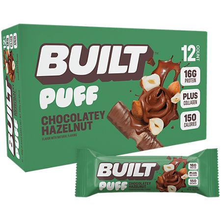 Built Puff Protein Bar - 16g Protein - Chocolatey Hazelnut (12 Bars)