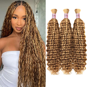 P27/30 Human Braiding Hair for Boho Braids Deep Wave Human Hair For Braiding Hair Bulk Human Hair Crochet Knotless Boho Braids