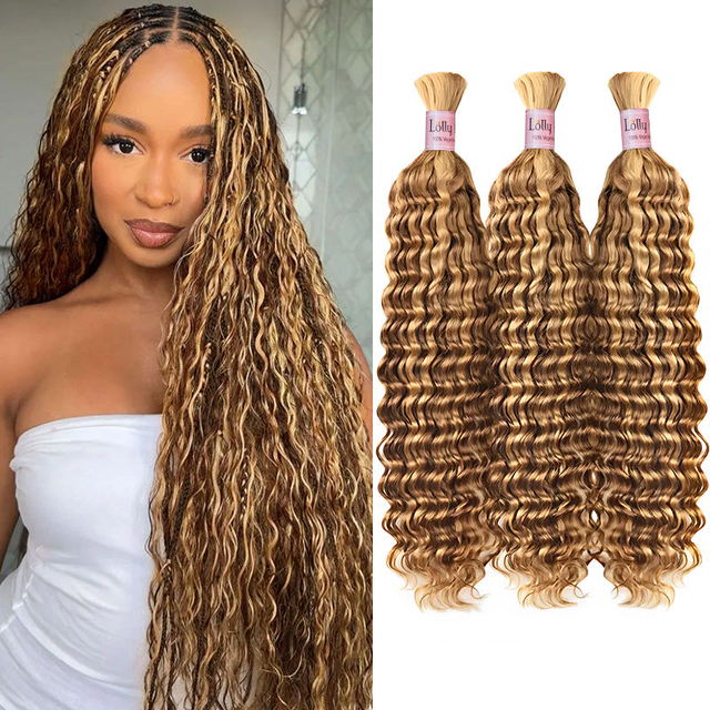 P27/30 Human Braiding Hair for Boho Braids Deep Wave Human Hair For Braiding Hair Bulk Human Hair Crochet Knotless Boho Braids