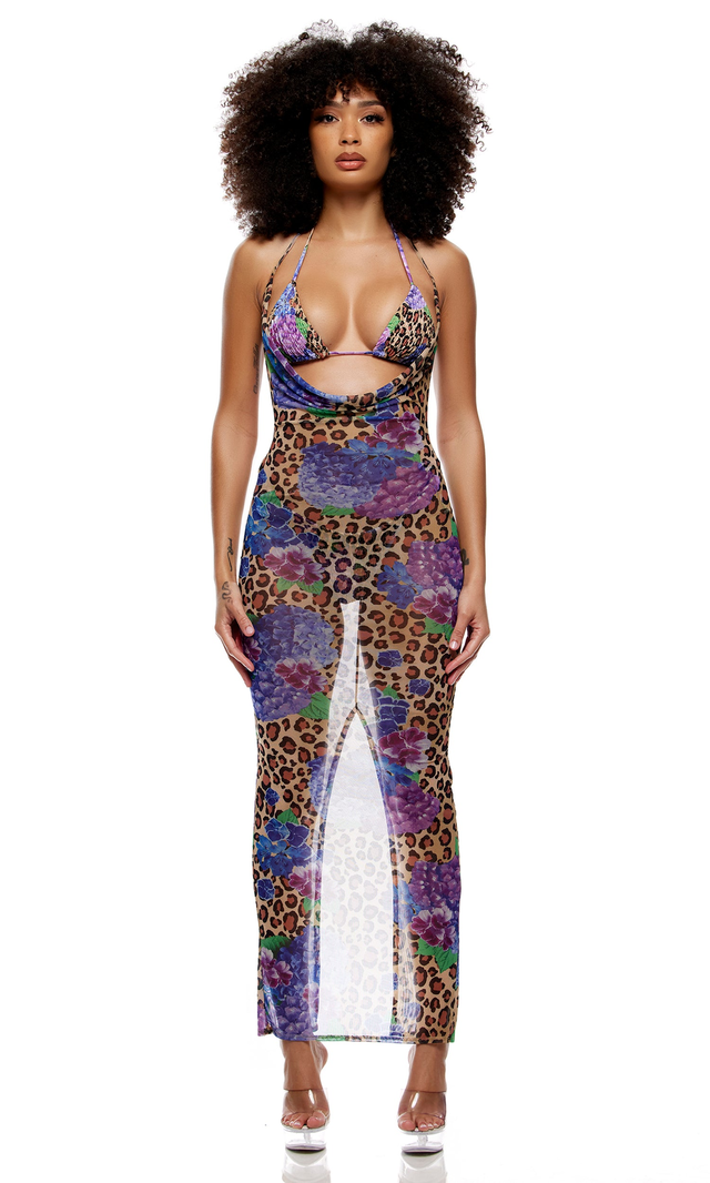 Amalfi Mesh Pool Maxi Dress - Cheetah Blue