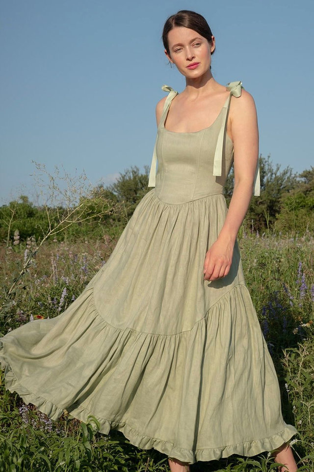 Mirabelle Dress in Sage Linen