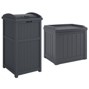 Suncast 22 Gallon Outdoor Small Deck Box & 30 Gallon Trash Waste Bin, Cyberspace