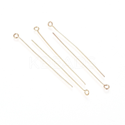 304 Stainless Steel Eye Pins, Real 18K Gold Plated, 50x0.6mm, Hole: 2mm