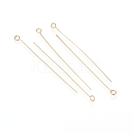304 Stainless Steel Eye Pins, Real 18K Gold Plated, 50x0.6mm, Hole: 2mm