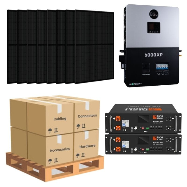 2.4kW Complete Solar Power System - 6,000W 120/240V [9.6kWh-10.24kWh Lithium Battery Bank] + 6 x 400W Mono Solar Panels | Includes Schematic [OGK-PLUS]