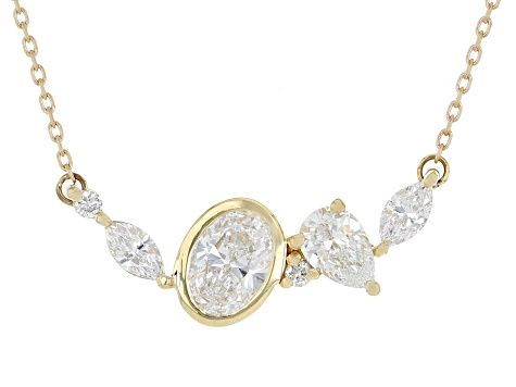 Mixed Shape White Lab-Grown Diamond H SI1 10K Yellow Gold Station Necklace 1.00ctw