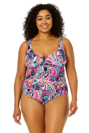 Women's Plus Size Paisley Parade V-Wire One Piece Swimsuit