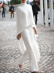 High-low Loose Solid Color High-neck Pants Set Two Pieces Set