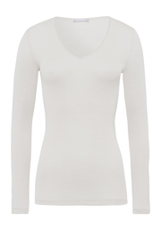 Woolen Silk W Wool And Silk V-Neck Fitted Top | Cygne 71418-795