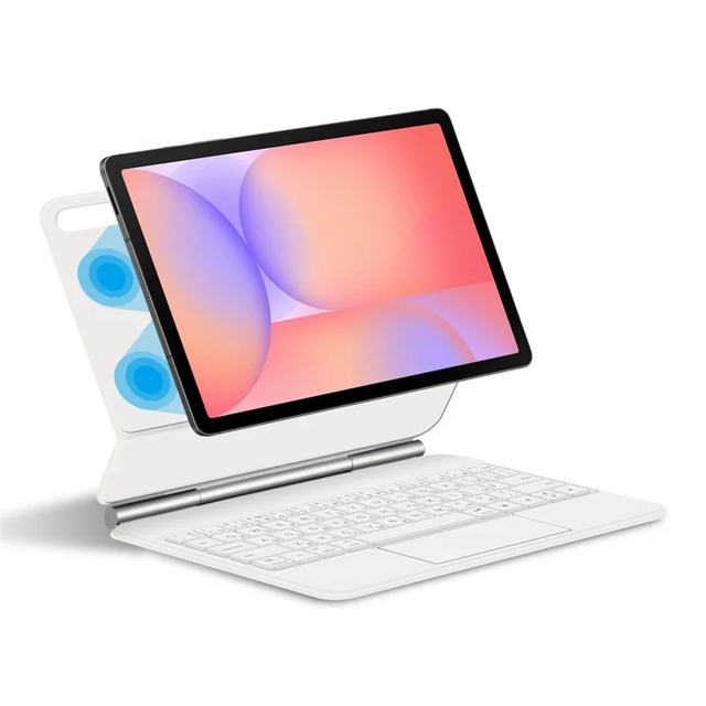 For Samsung Galaxy Tab S10 Lite Magnetic Floating Bluetooth-Compatible Keyboard (Russian) + Leather Tablet Case - White