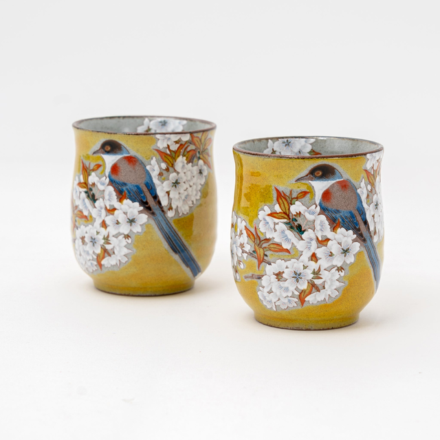 Handmade Yoshida-ya Kutani Sakura & Bird Cup Set (2 pcs)