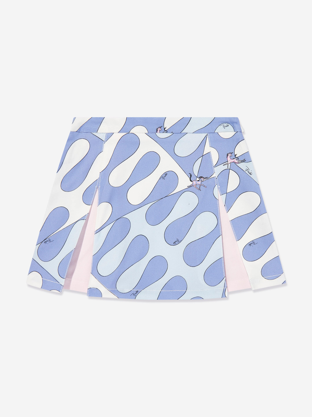 Girls Printed Gabardine Skirt in Blue