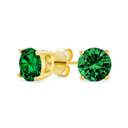 1-2 CT Round CZ Stud Earrings in Pink, Red, Blue, Brown, Green, 14K Gold/Silver