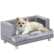 PawHut Luxury Fancy Dog Bed for Small Dogs with Thick Foam, Small Dog Couch with Soft Fuzzy & Faux Leather Combo, Dog Sofa Bed, Rectangle Modern Furniture for Puppies and Little Breeds, Gray