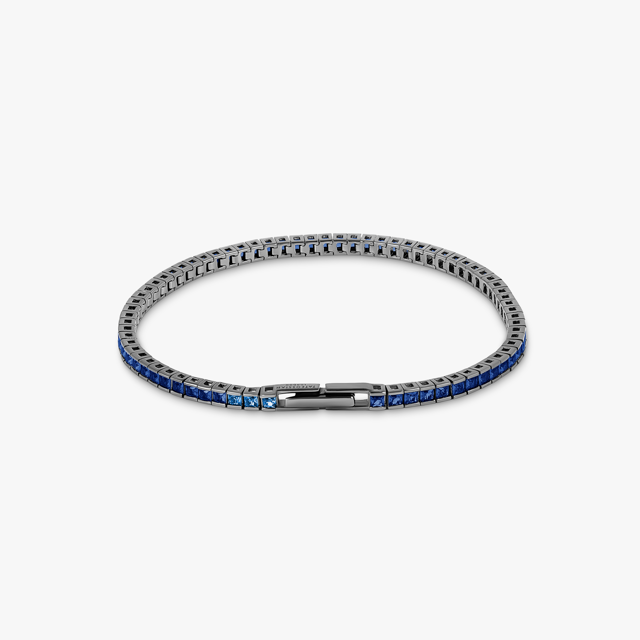 Quadro Tennis Semi-Precious Bracelet In Black Rhodium Plated Sterling Silver With Blue Spinel