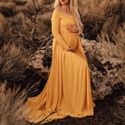 Maternity Yellow Off-The-Shoulder Long Sleeve Photoshoot Dress