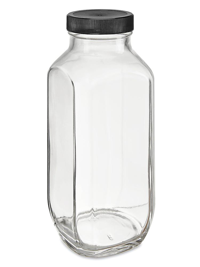French Square Glass Jars Bulk Pack - 16 oz, Black Cap