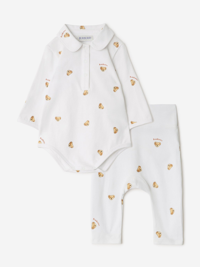Burberry Baby Mini Bear Bodysuit Set in White