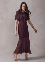 Burgundy Sheer Detail Maxi Dress