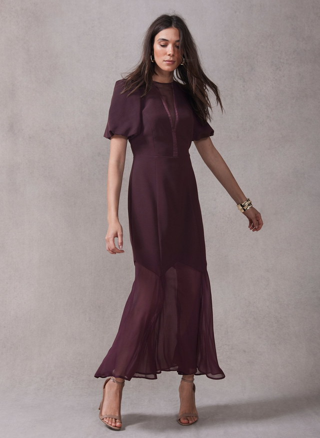 Burgundy Sheer Detail Maxi Dress