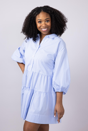 Elan Pinstripe Button Front Dress for Women in Blue | CS50159-BLU