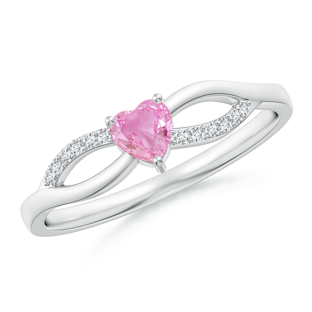 Solitaire Pink Sapphire Heart Promise Ring with Diamond Accents