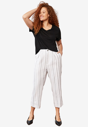 Straight Leg Cropped Linen-Blend Trousers